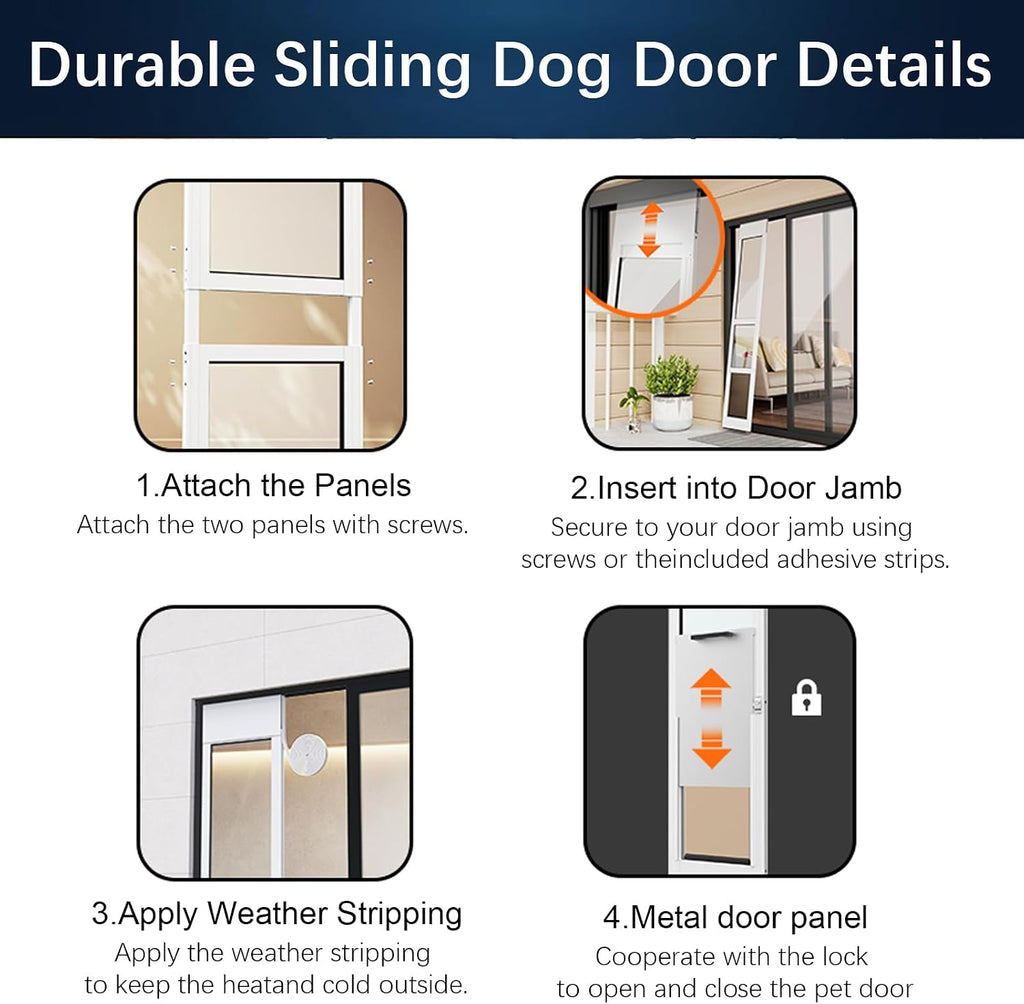Dog Door for Sliding Glass Door, Adjustable Height 75 3/5" to 80", Aluminum Frame Sliding Door Dog Door Insert, Suitable