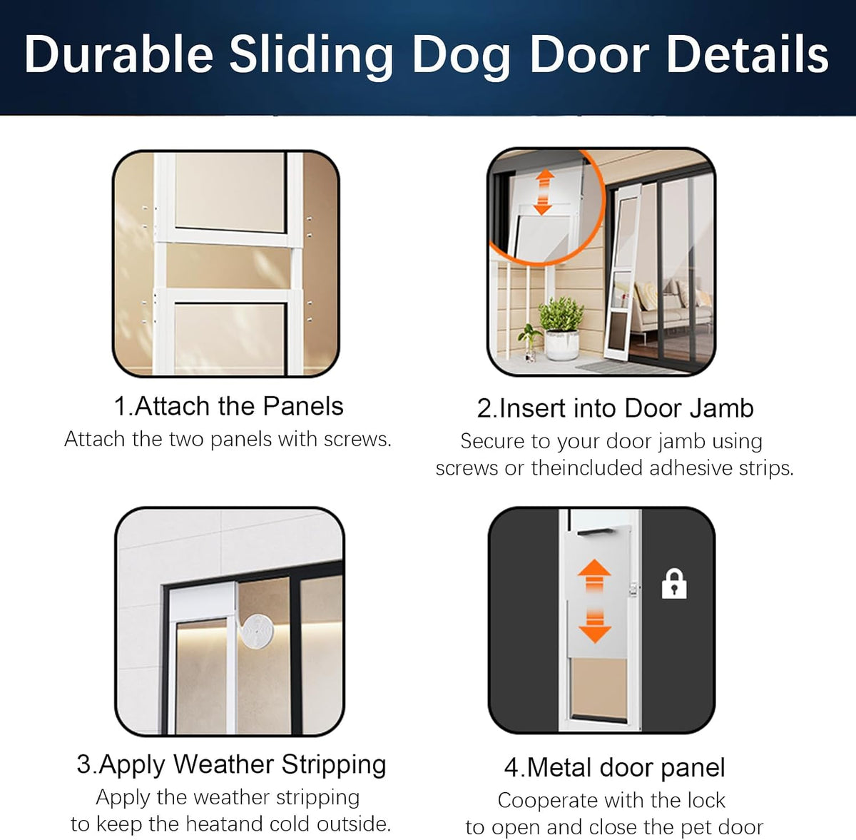 Dog Door for Sliding Glass Door, Adjustable Height 75 3/5" to 80", Aluminum Frame Sliding Door Dog Door Insert, Suitable