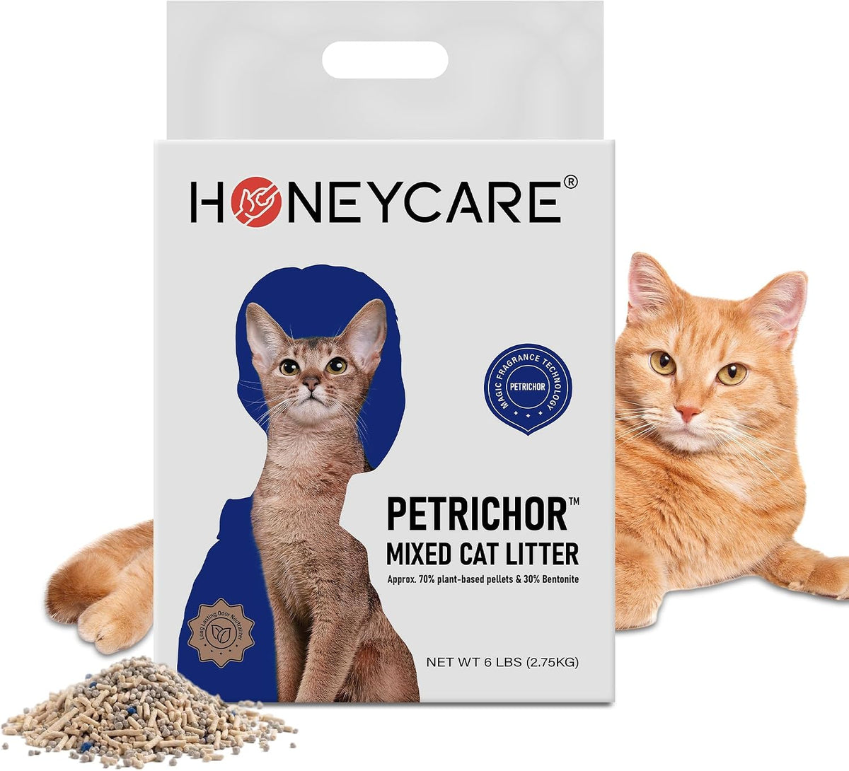HONEY CARE Petrichor Mix Cat Litter I Tofu Cat Litter I Nature Plant-Based Pellets and Bentonite Sustainable I Low-Dust 