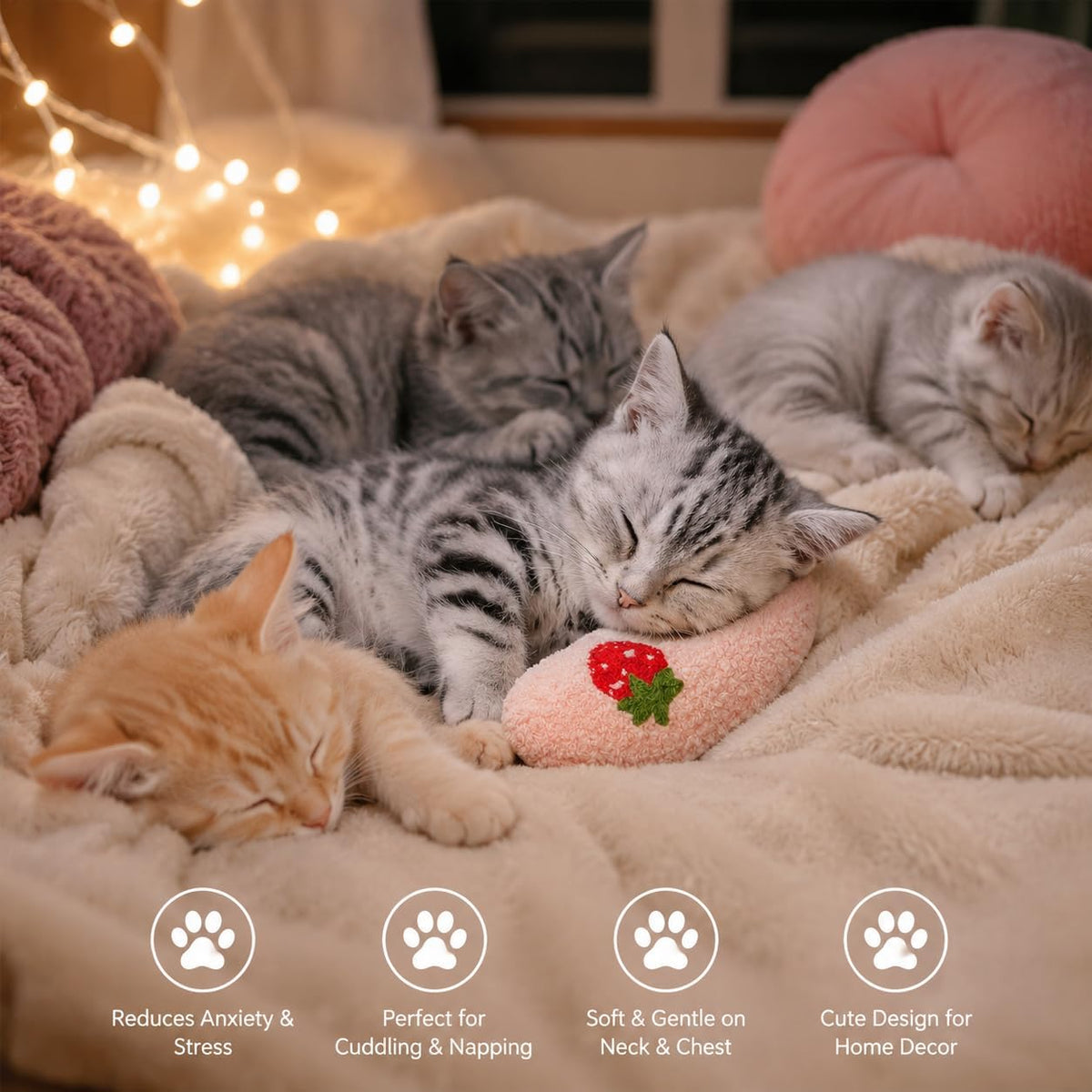 Cat Calming Pillow for Indoor Pet Soft Fluffy Neck Pillow(Pink, Strawberry)