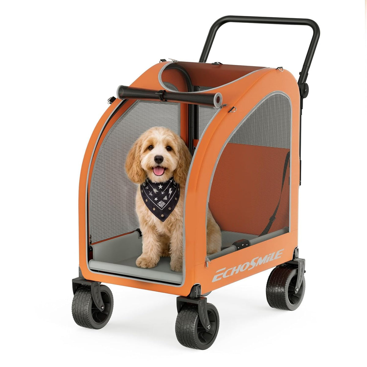 EchoSmile 4-Wheel Pet Stroller for Dogs & Cats, Up to 135 lbs, Grey