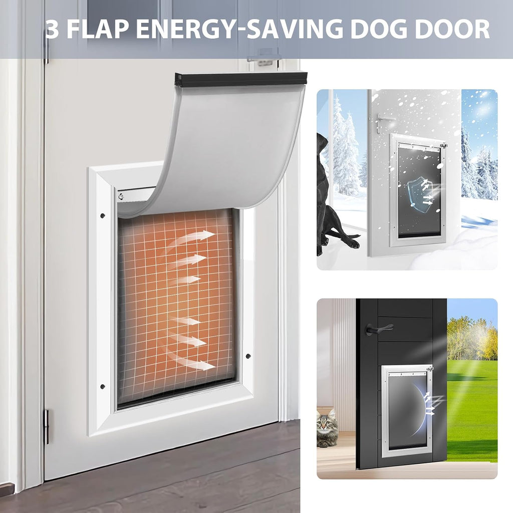 [Petoasis] 3-Flaps Heavy-Duty Dog Door, Rust Proof Aluminum Alloy Frame