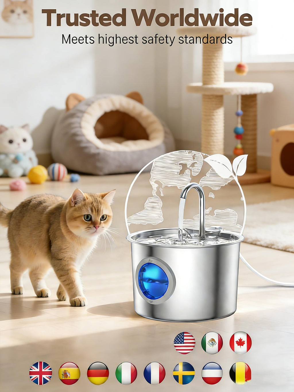 Cat Water Fountain Stainless Steel, Hygienic Drinking Fountain for Cats