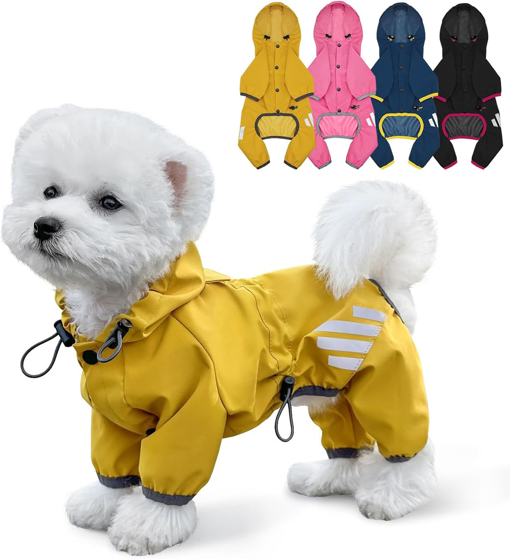 Dog Raincoat, Waterproof Dog Rain Jacket with Hood, Dog Rain Coat with Leash Hole, Reflective Strap for Small Medium Dog