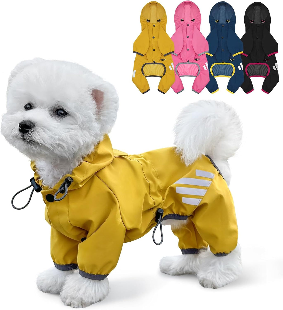 Dog Raincoat, Waterproof Dog Rain Jacket with Hood, Dog Rain Coat with Leash Hole, Reflective Strap for Small Medium Dog