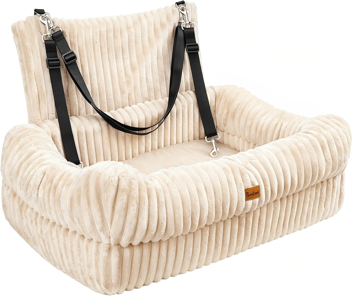 Pawaboo Dog Car Seat Bed, Memory Foam Booster for Medium/Large Dogs, Gray