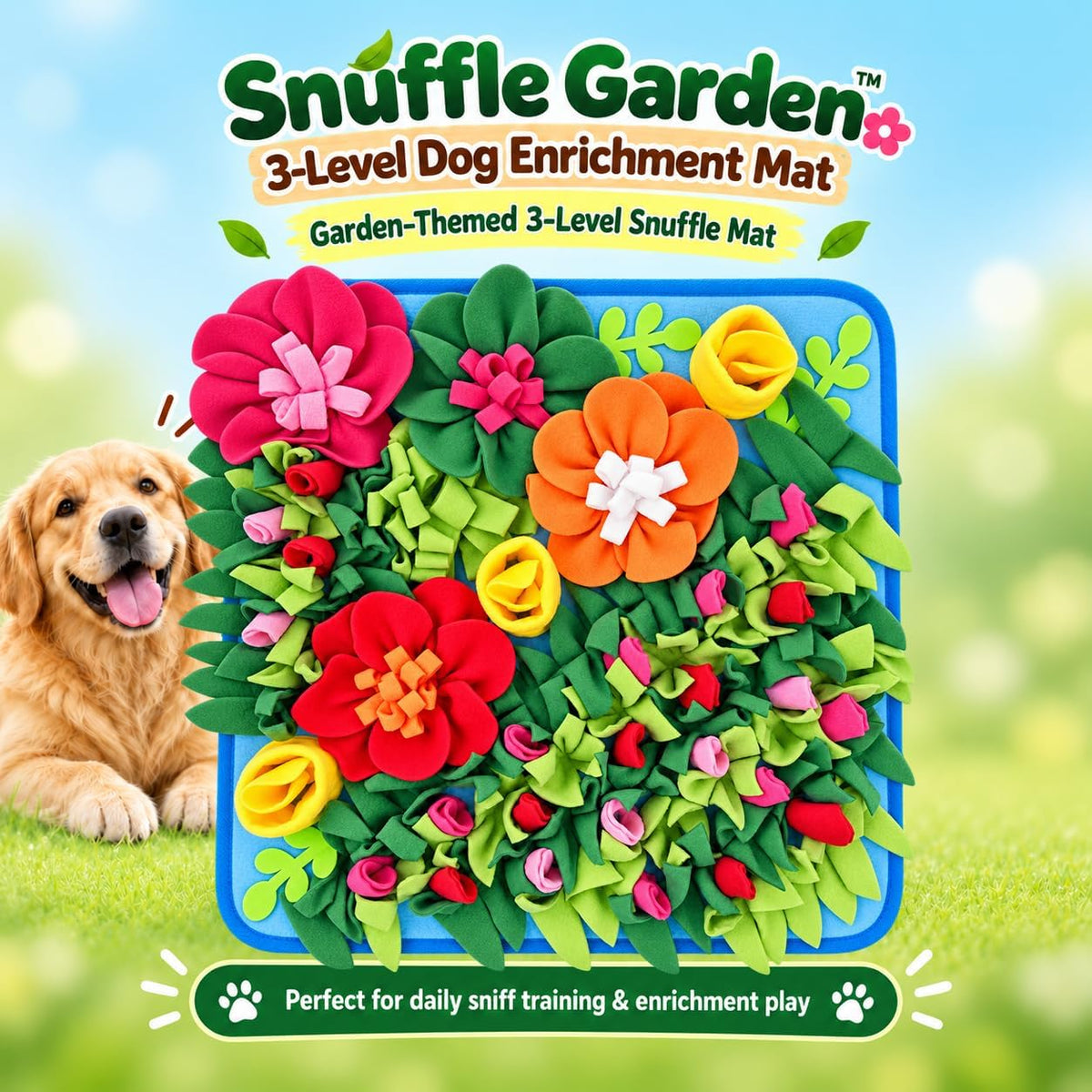 Dog Snuffle Mat, Slow Feeder & Foraging Puzzle Toy, 19.7in, Colorful