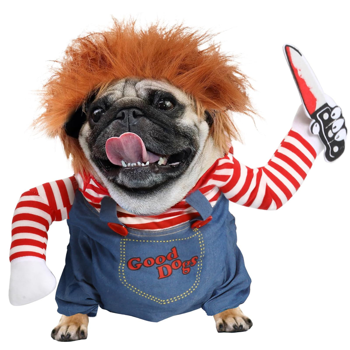 T2Y Dog Halloween Costume Pet Deadly Doll Chucky Dogs Costume with Knife & Wig, Dog Costumes for Medium Dogs Funny Party Cosplay Halloween for Corgi, Pug, Frenchie, Dachshund【M】