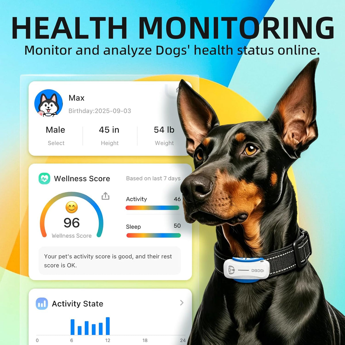 GPS Dog Tracker, Includes 40‑Day Subscription, IP67 Waterproof, White
