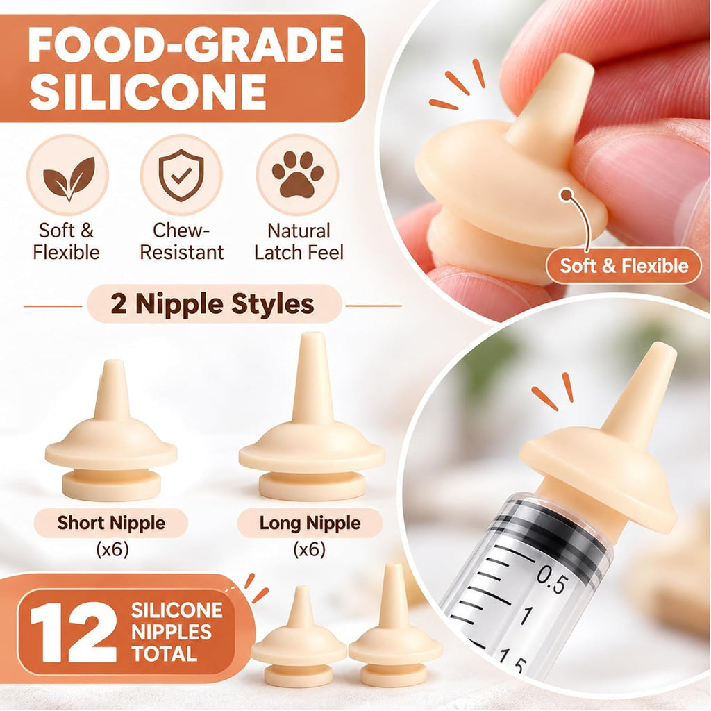 18 Pcs Miracle Nipple For Kittens Kit - For Newborn Kittens,Puppies,Rabbits