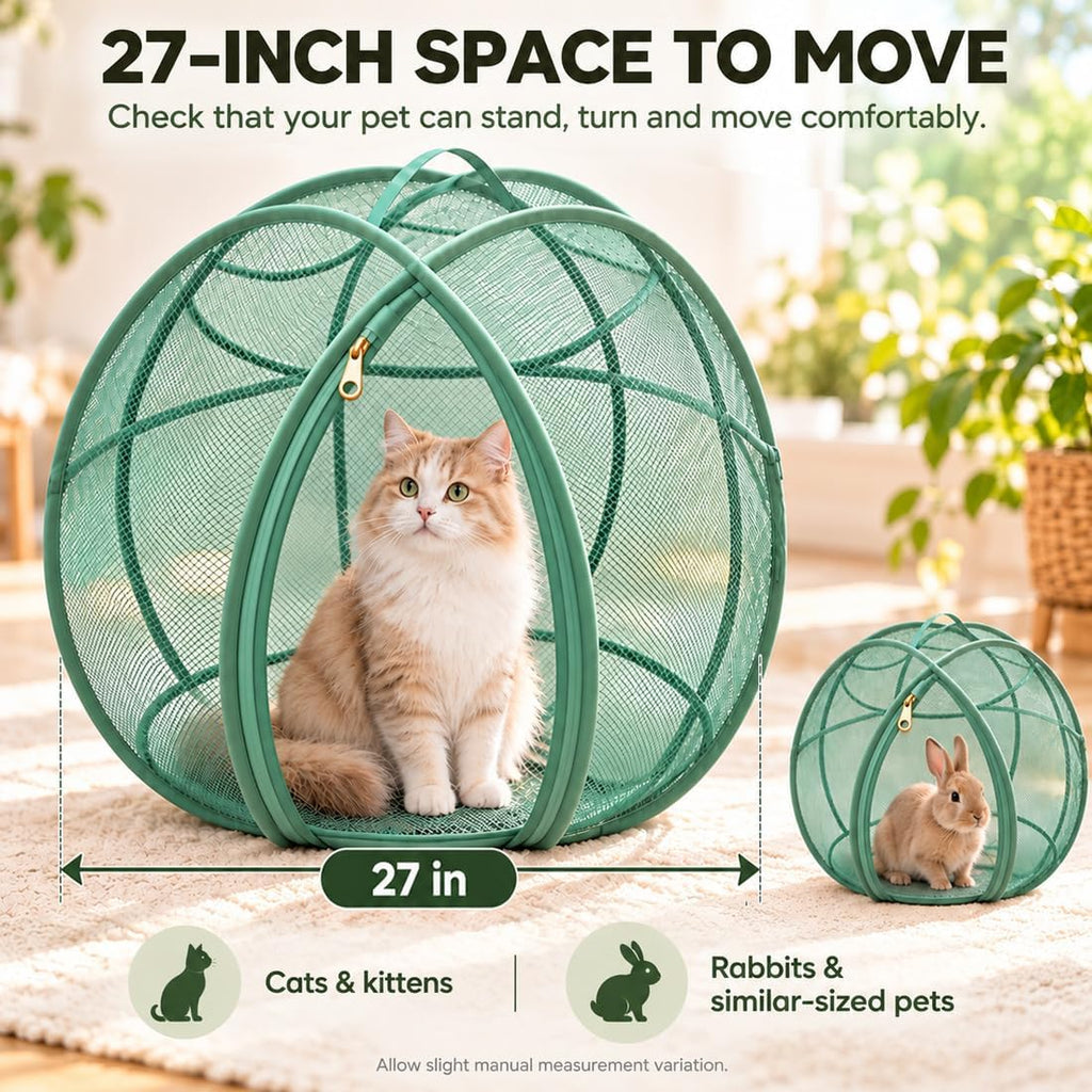 360° Panoramic Pop-Up Rolling Cat Playpen Ball, 27" Hamster Ball for Cats