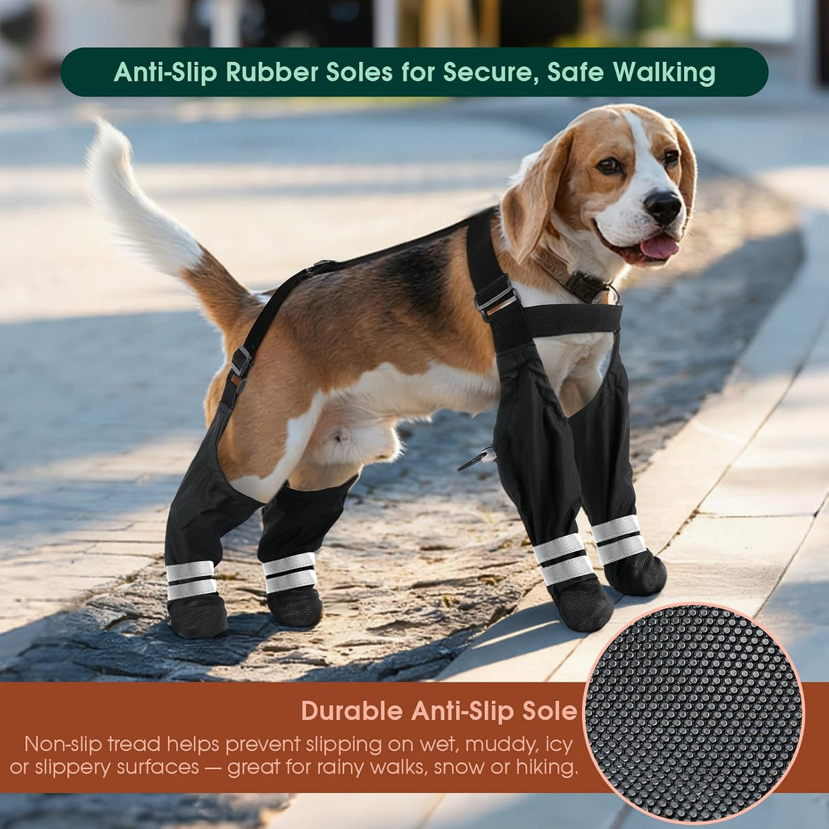 Waterproof Dog Suspender Boots, Dog Boots with Suspenders That Stay On, M