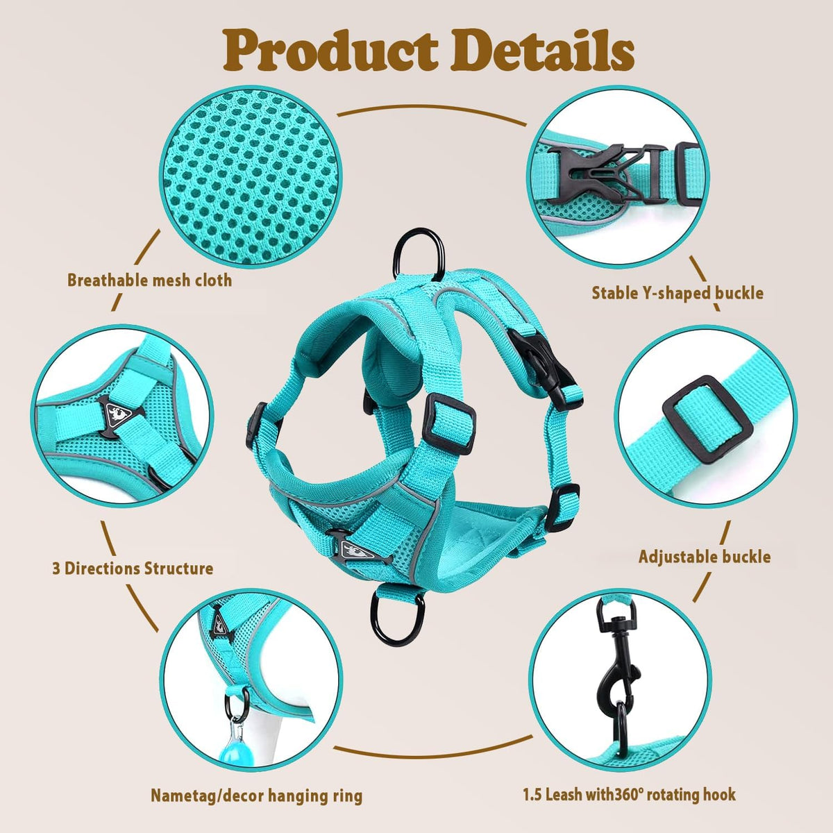 Cat Harness and Leash for Walking, Escape Proof Soft Adjustable Vest Harnesses for Cats (Emerald, M : Cat Weight 6.6-9.9
