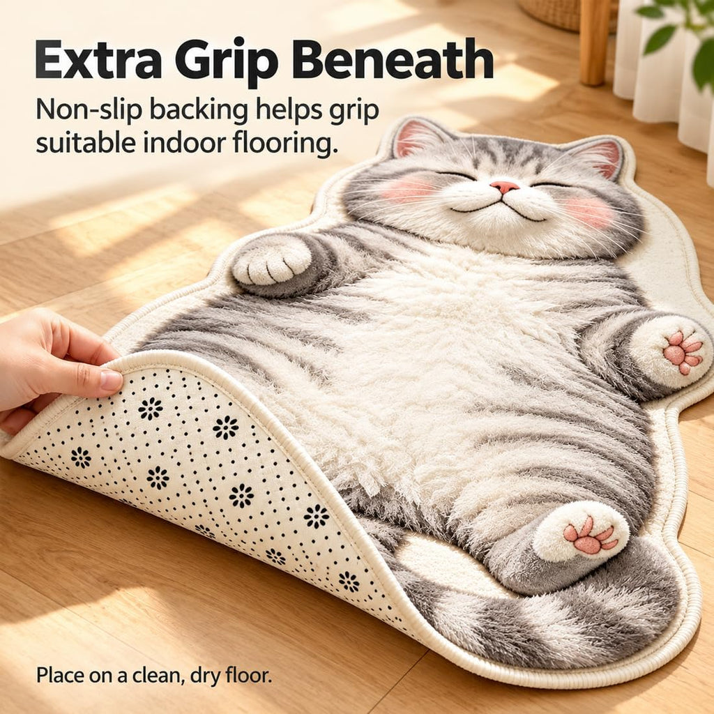 3D Cat Shaped Rug, Plush Sleeping Cat Floor Mat, Non-Slip Room Decor