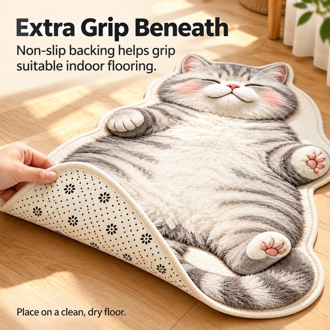 3D Cat Shaped Rug, Plush Sleeping Cat Floor Mat, Non-Slip Room Decor