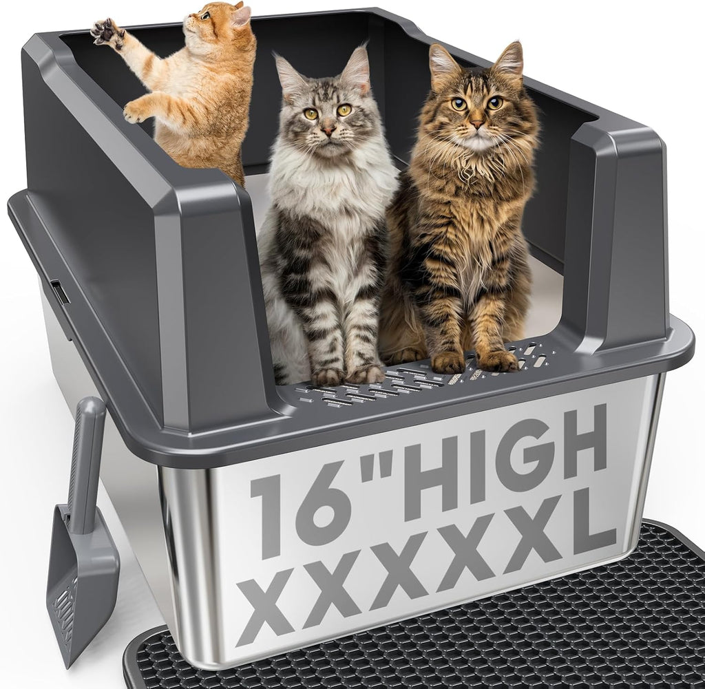 XXL Stainless Steel Litter Box with Lid for Multiple & Big Cats