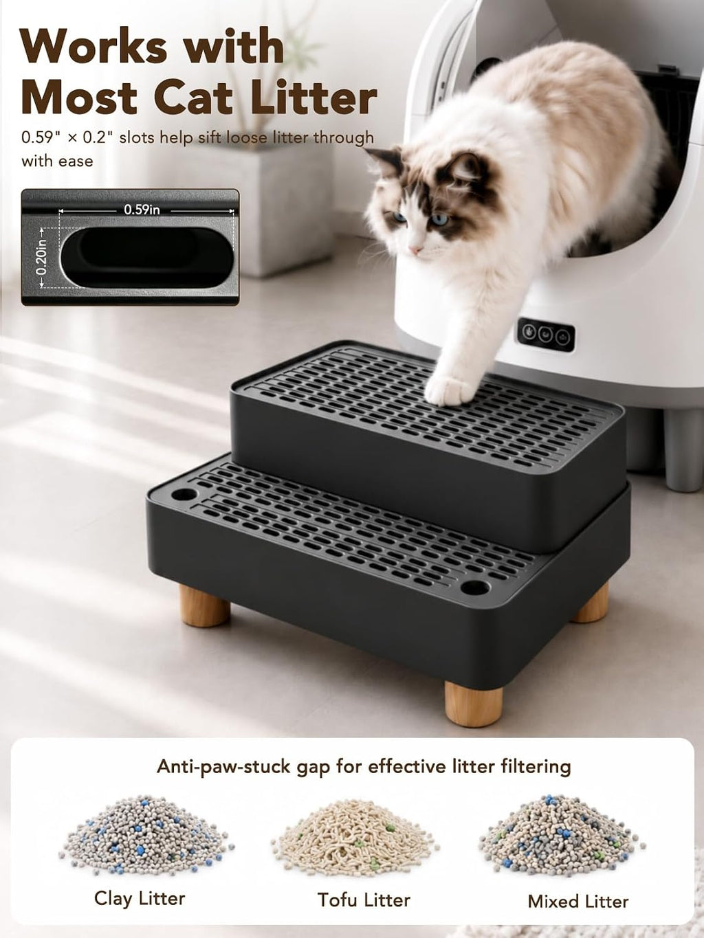 CALMEN Litter Box Step, Double-Layer Litter Catcher, for Kittens & Seniors