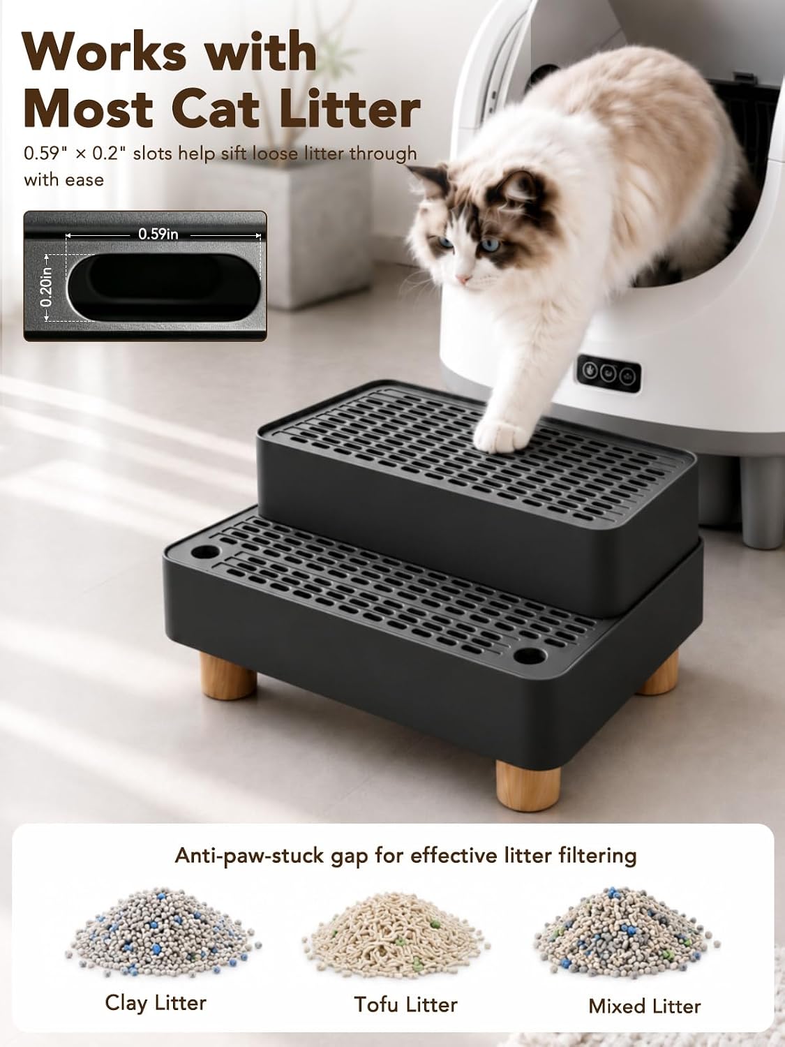 CALMEN Litter Box Step, Double-Layer Litter Catcher, for Kittens & Seniors