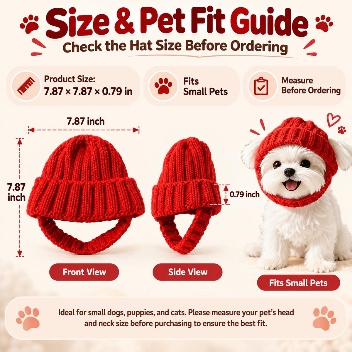 Dog Beanie Hat with Ear Holes, Purple Knitted Winter Cap for Small Pets
