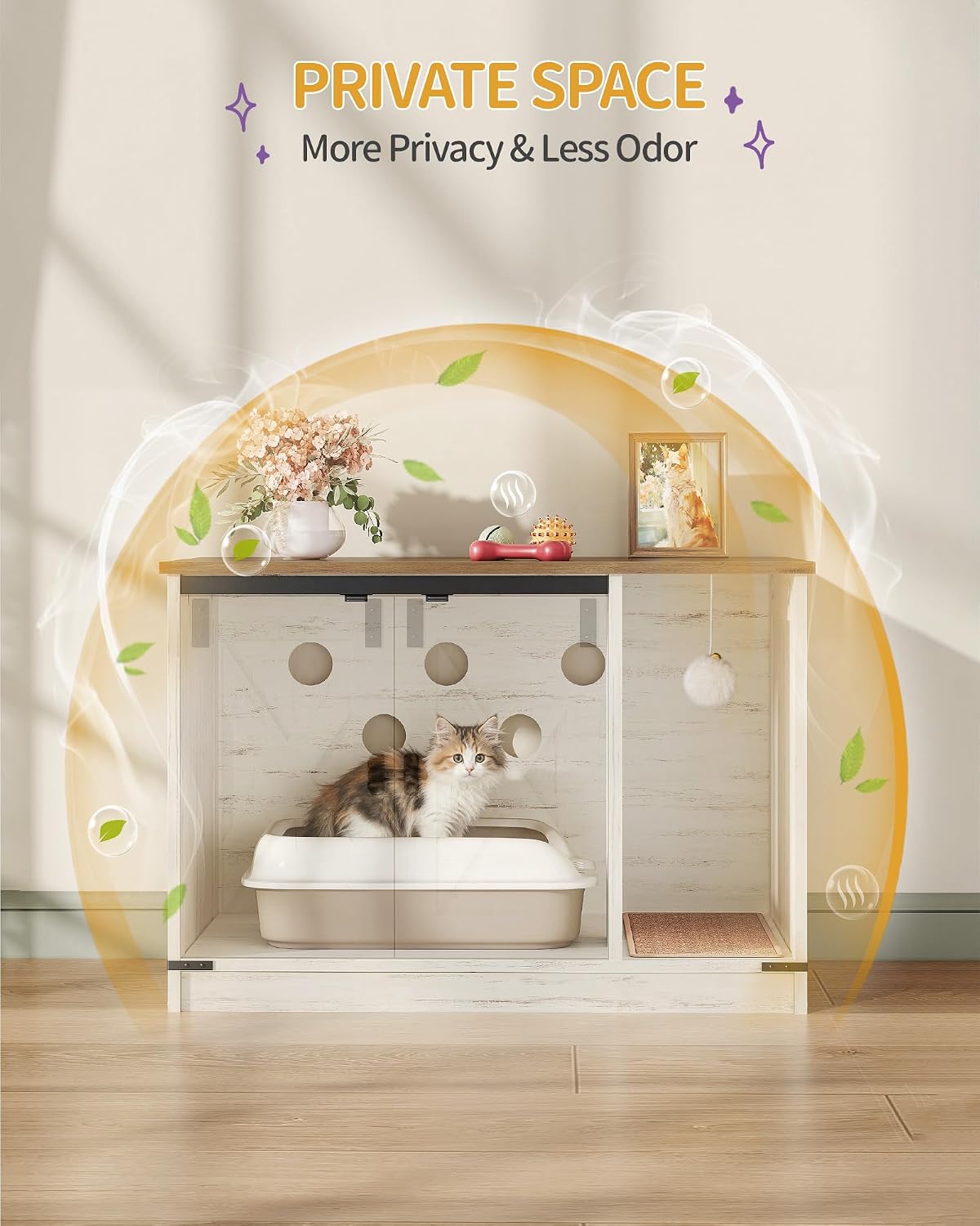 Hzuaneri Cat Litter Box Enclosure, Hidden Litter Box Cabinet Furniture