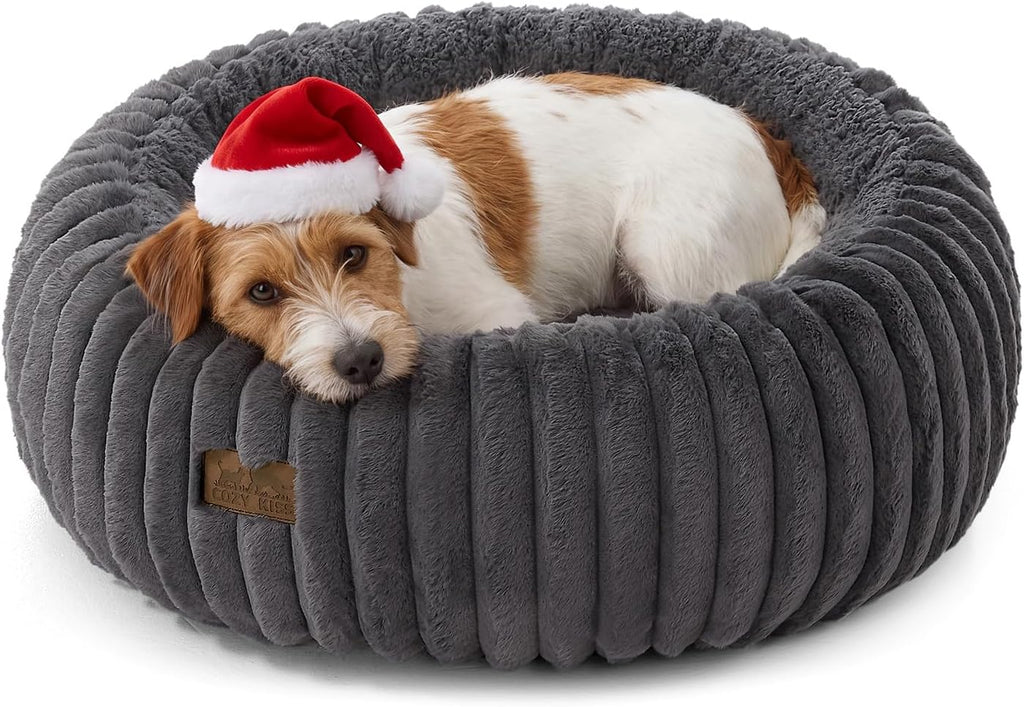 COZY KISS Cat Beds Washable Calming Donut Small Dog & Puppy Bed, 23in Cream