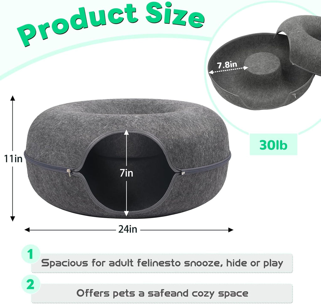 Large Peekaboo Cat Cave Donut Tunnel 24" for Indoor Cats
