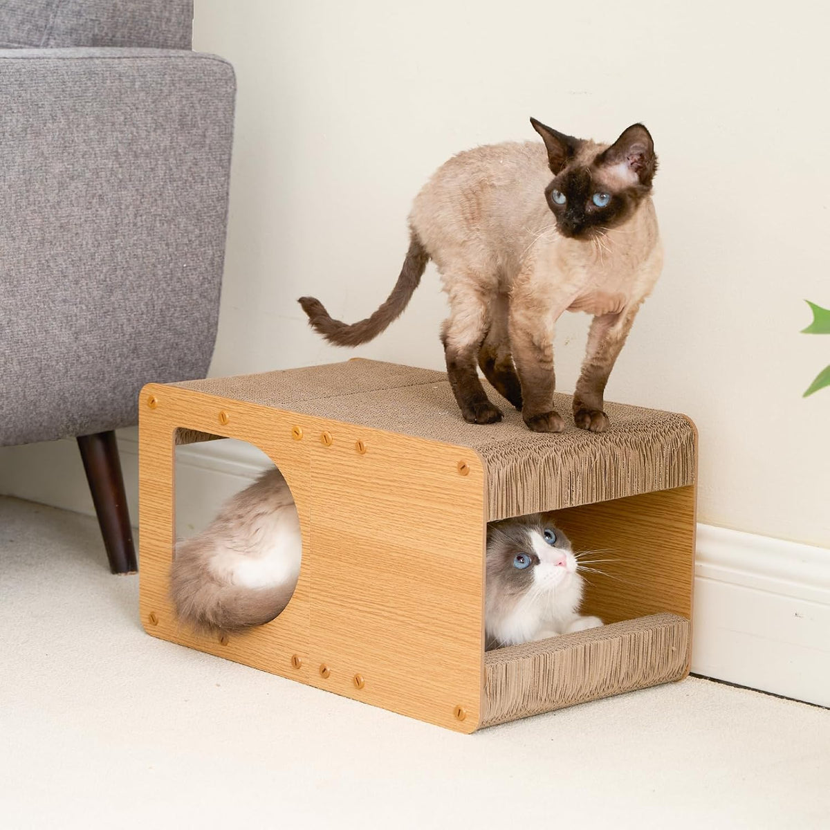 EHEYCIGA Cardboard Cat Scratcher House, 17-Inch Cat Scratch pad, Brown