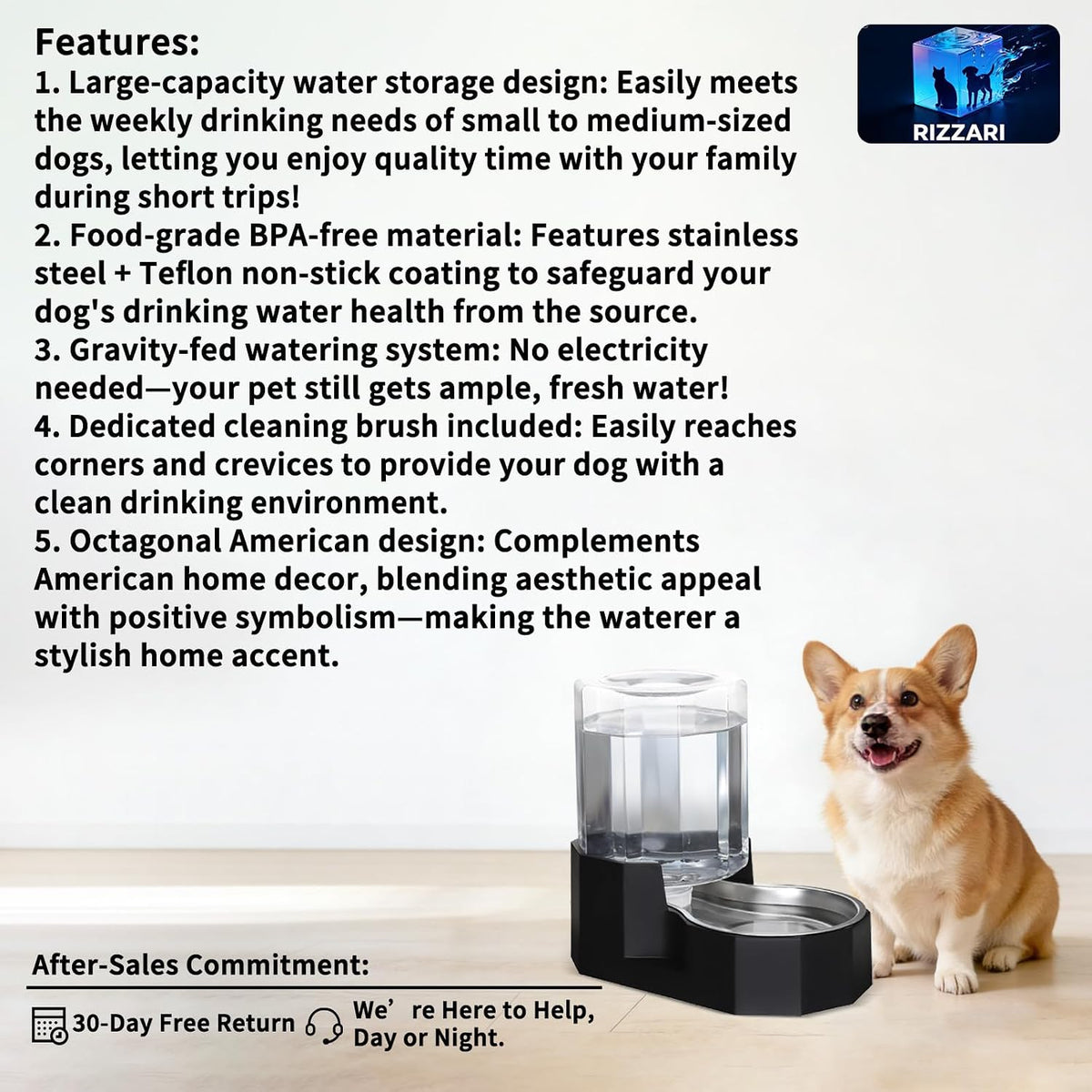 5L Cat Gravity Water Bowl Dispenser: Stainless Steel Bowl