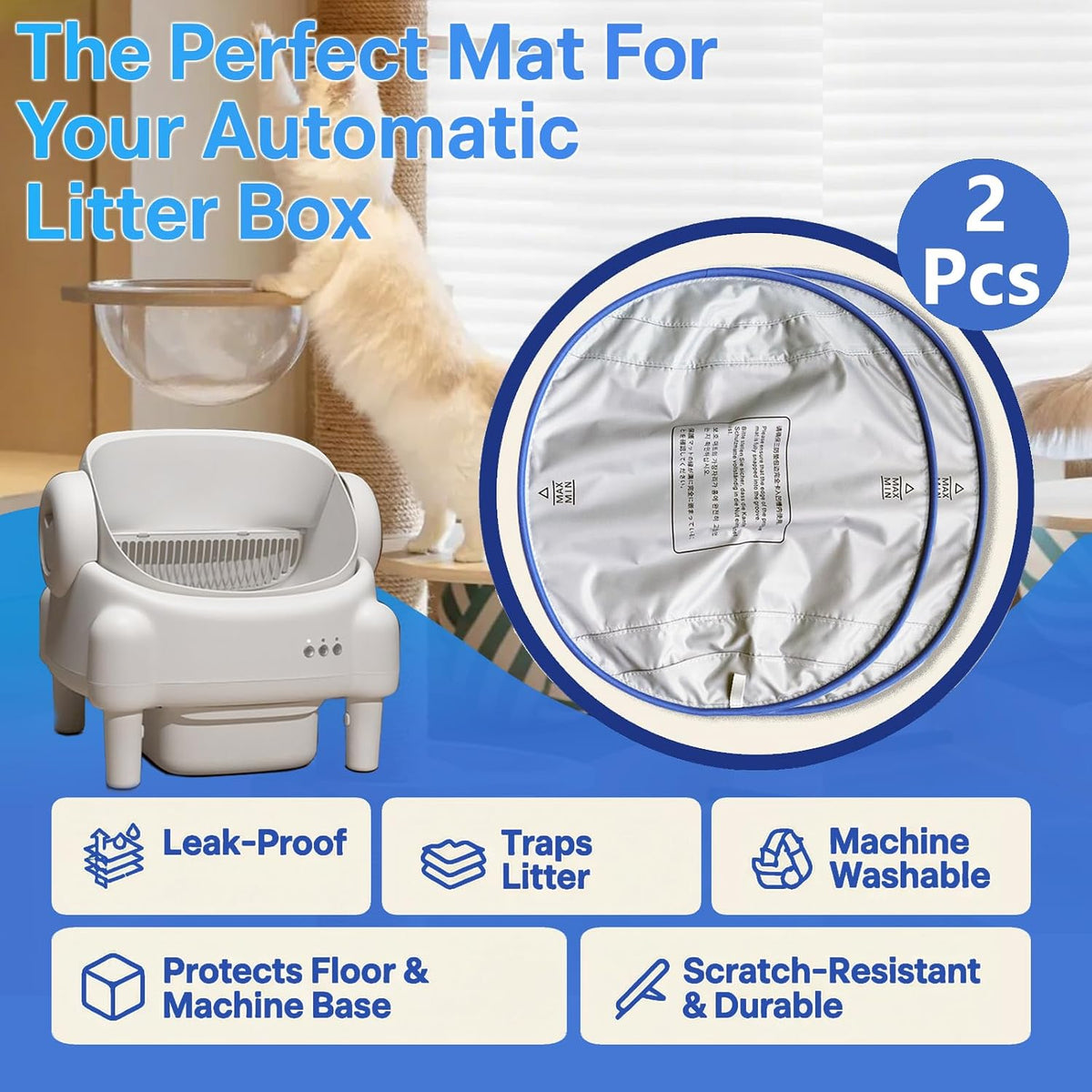 2PCS Waterproof Pads for PARUUNTYS Self Cleaning Litter Box