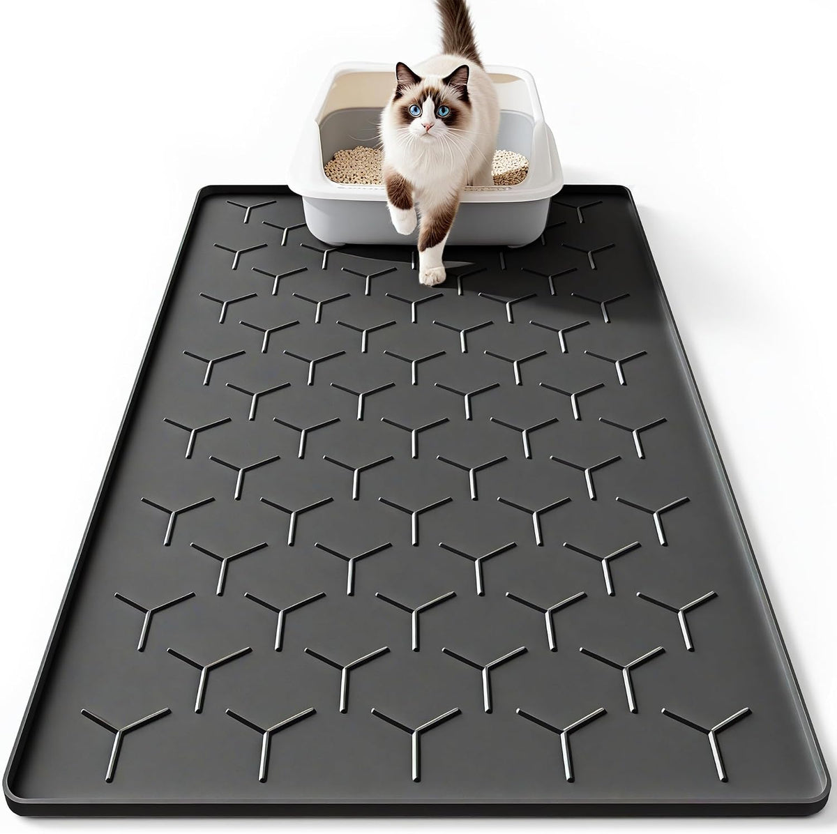 Silicone Cat Litter Mat, 24"x16", Raised Edge Waterproof, Grey