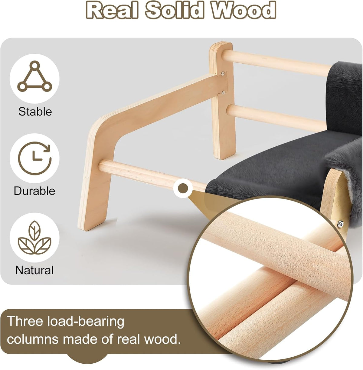 Elevated Cat Couch Bed for Indoor Cats - Wooden Cat Sofa with Removable Washable Cover, Cat Bed Furniture Raised Lounge 