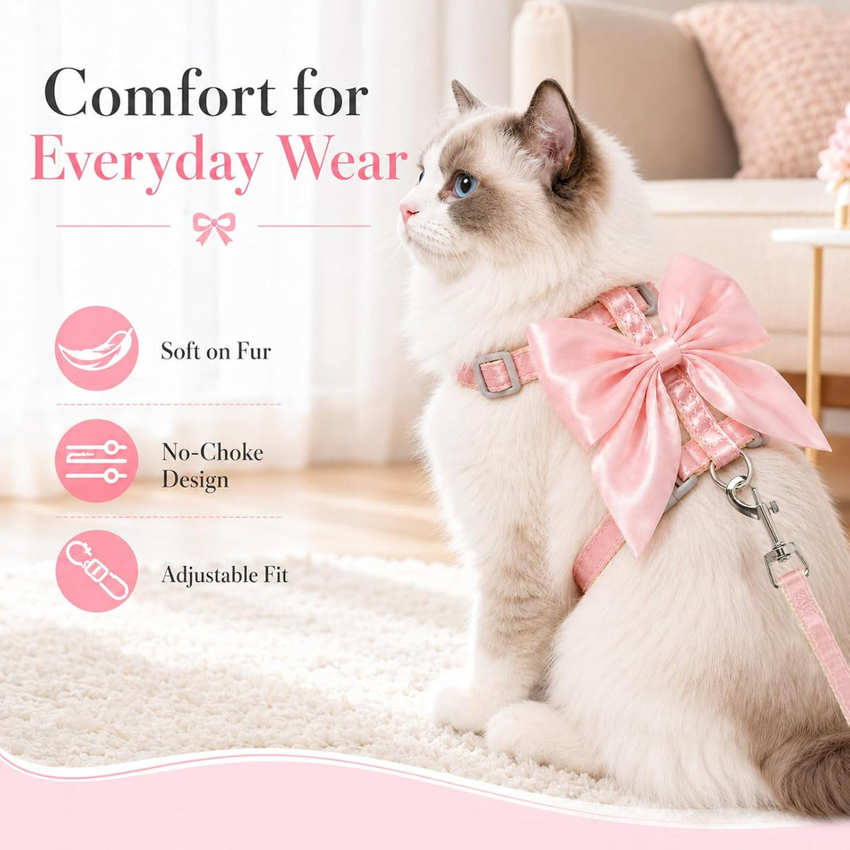 Pink Bow Cat Harness and Leash Set, Escape Proof Kitten Vest