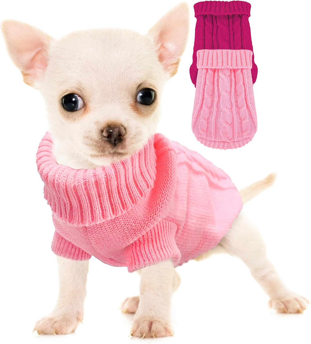 XXS Dog Sweater, 2 Pieces Turtleneck Knitted Chihuahua Sweater