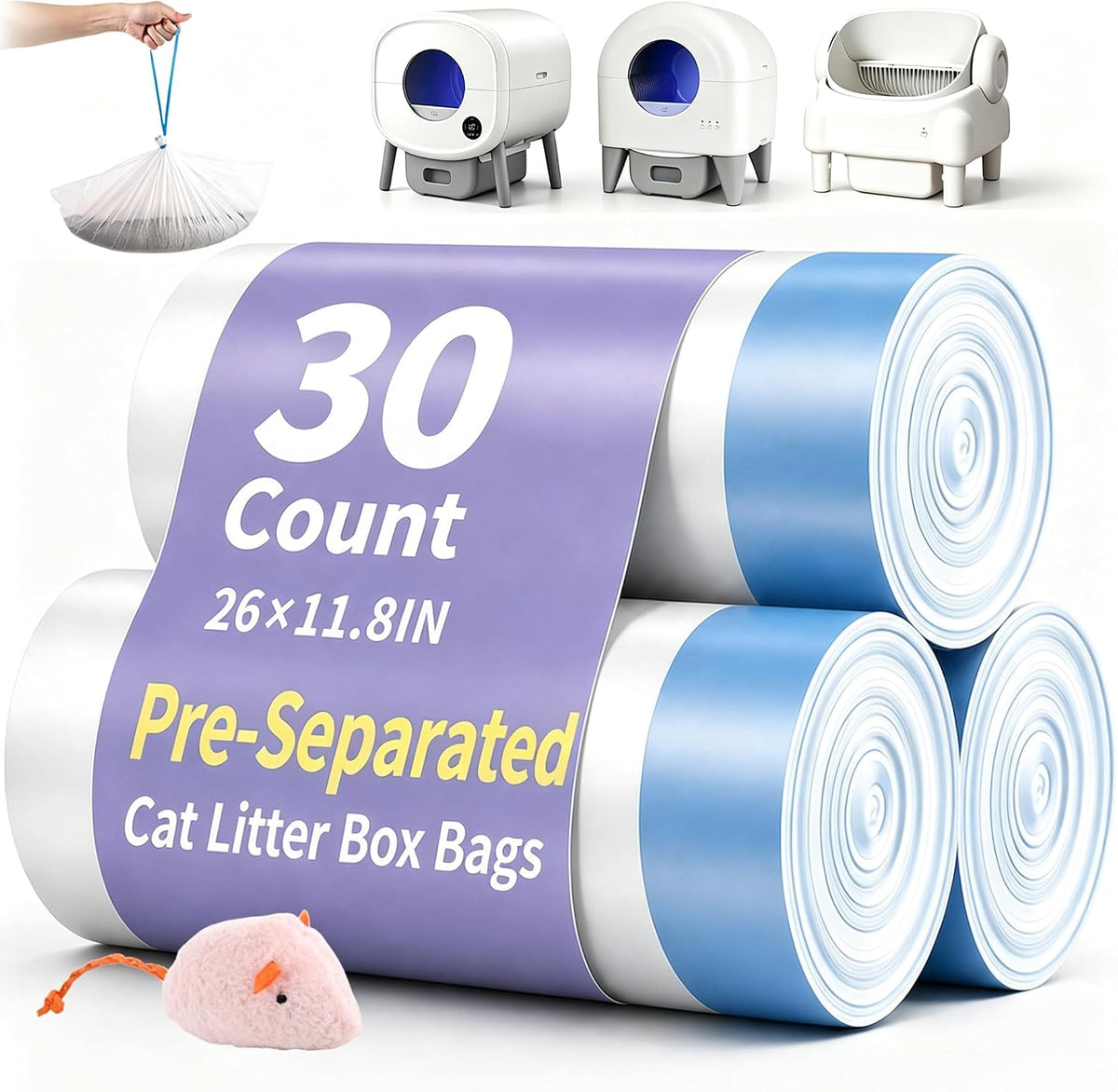 66 Count 26"x11.8" Cat Litter Box Bags Liners for Automatic Cat Litter Box