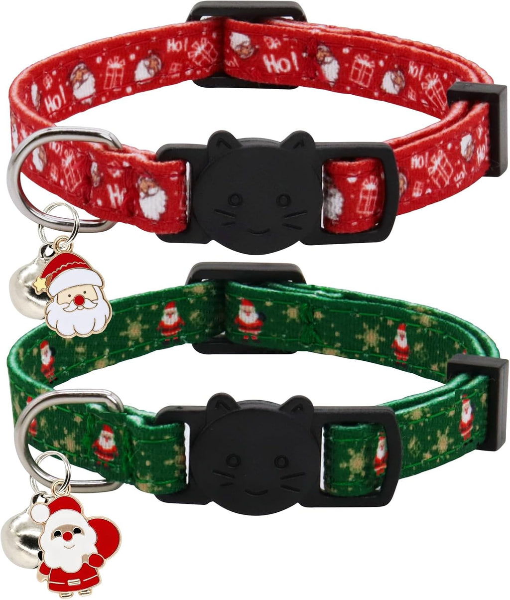 Christmas Cat Collar, Cotton Breakaway Collars for Girl Boy Kittens, Santa