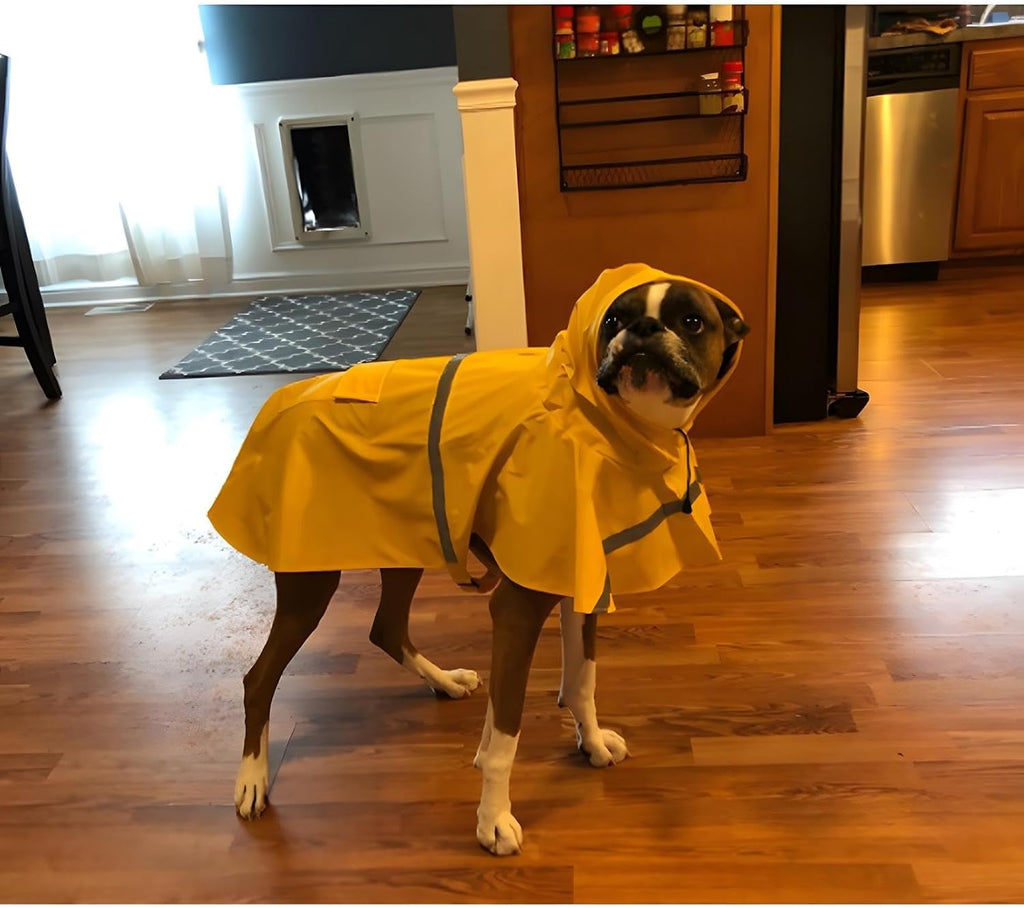 Large Dog Raincoat Adjustable Pet Water Proof Clothes Lightweight Rain Jacket Poncho Hoodies with Strip Reflective (XL, 