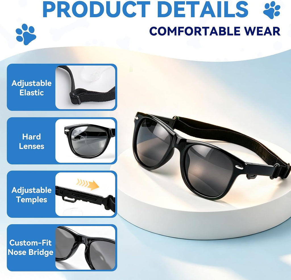 Dog Sunglasses for Medium Breeds, Outdoor UV Protection Pet Glasses with Adjustable Temples & Straps, Medium Dog Sun Gla