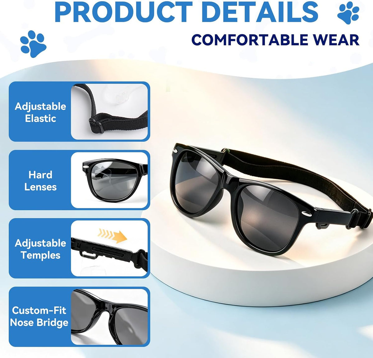 Dog Sunglasses for Medium Breeds, Outdoor UV Protection Pet Glasses with Adjustable Temples & Straps, Medium Dog Sun Gla