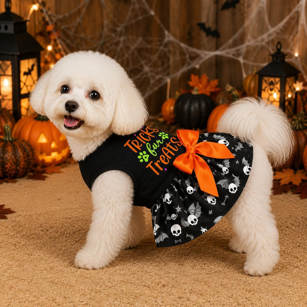 Halloween Dog Dress, Holiday Cat Cotton Outfits Skull Skirt for Small Boys and Girls Puppies Pets Doggie