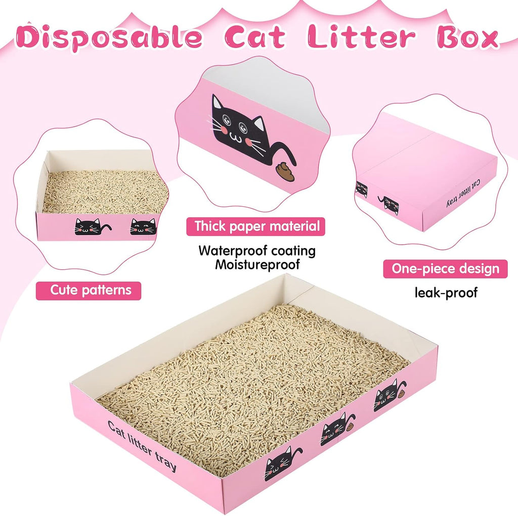 Amyhill 30 Pack Disposable Cat Litter Box Paper Pet Trays,Pink