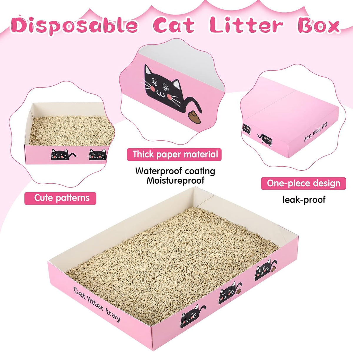 Amyhill 30 Pack Disposable Cat Litter Box Paper Pet Trays,Pink