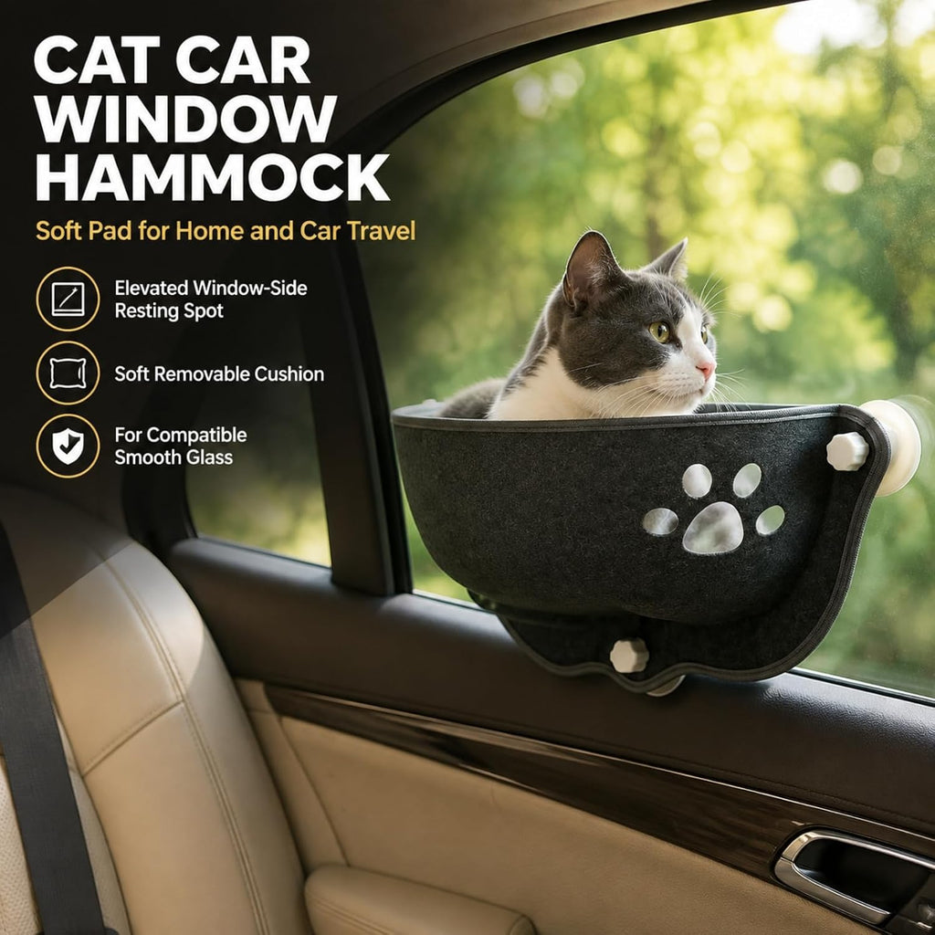 Cat Car Window Hammock with Soft Pad, Cat Car Window Seat，Gray：Small