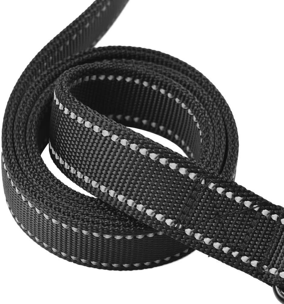 Dog Leash 8ft Long - Black - Traffic Padded Two Handle - Heavy Duty - Double Handles Lead for Control Safety Training - 