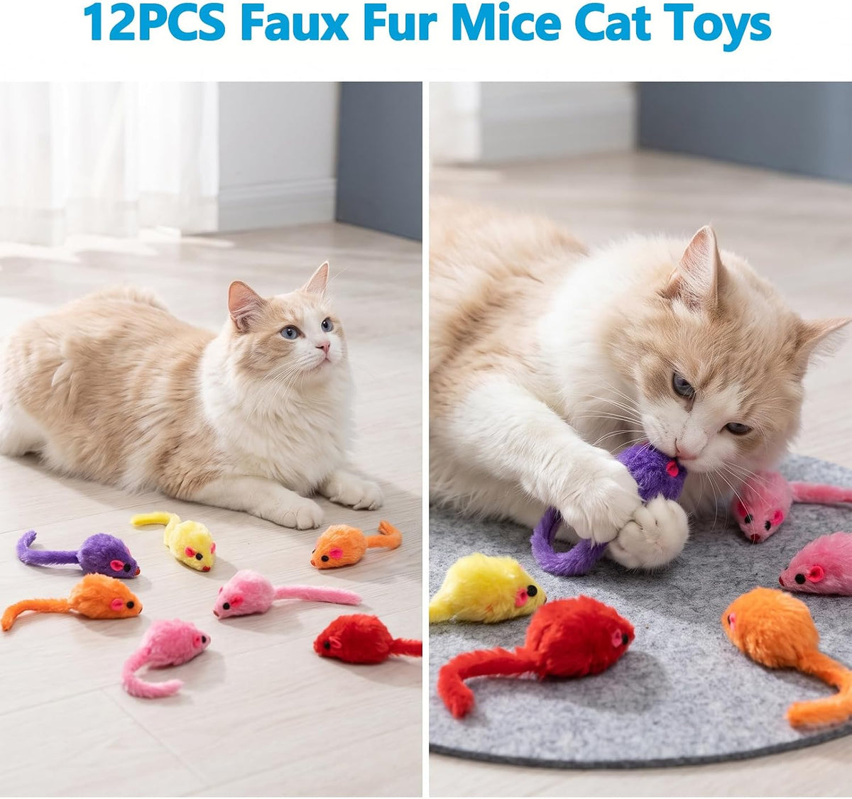 12Pcs Cat Mouse Toys for Indoor Cats Multicolor Cat Toy Mice Plush 3.9in