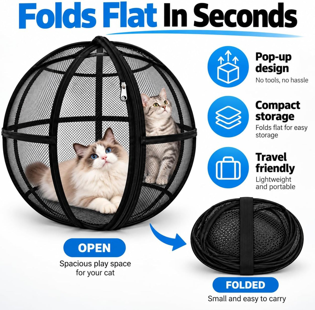 Giant Hamster Ball for Cats, 27.56 in Foldable Mesh Cat Playpen，2 Pcs