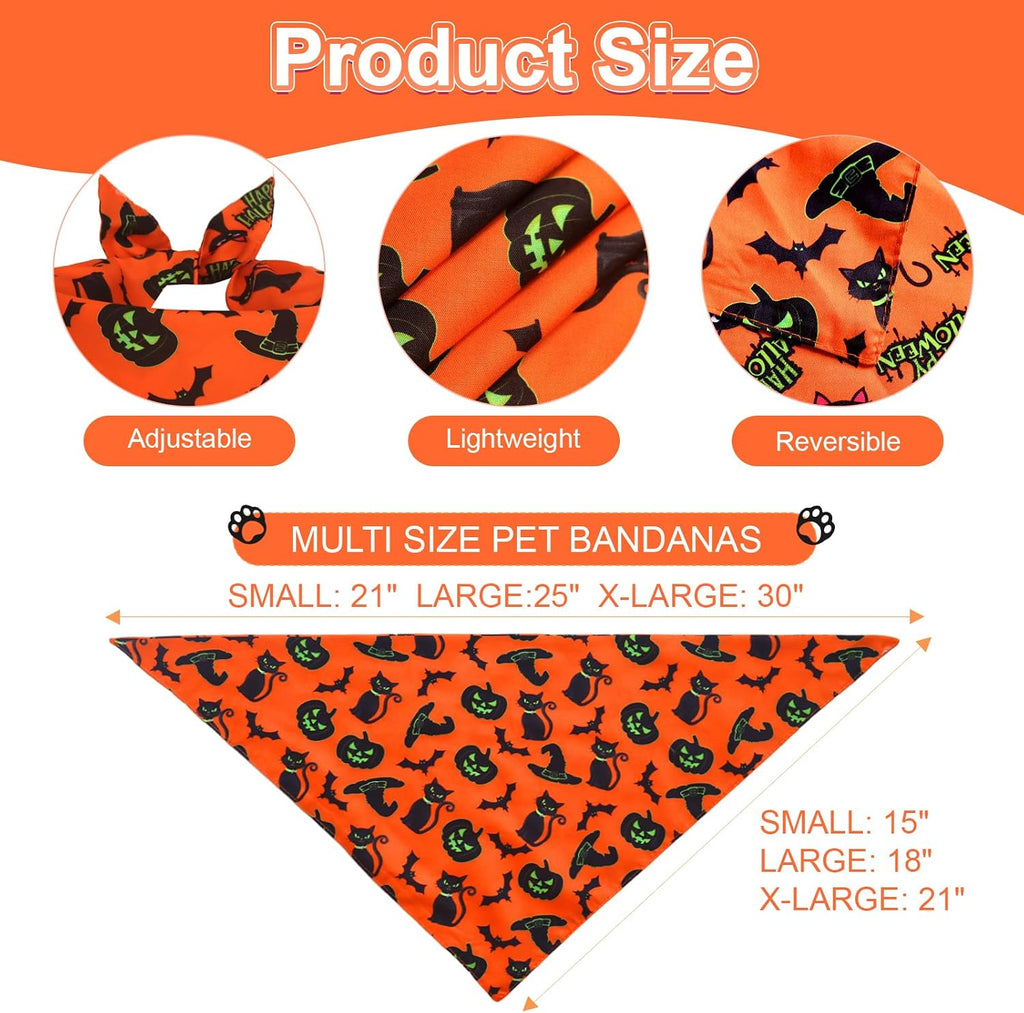 Halloween Dog Bandanas XLarge 3PCS, Fall Scarf for Boy Girl