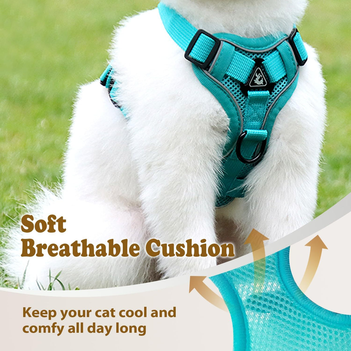 Cat Harness and Leash for Walking, Escape Proof Soft Adjustable Vest Harnesses for Cats (Emerald, M : Cat Weight 6.6-9.9