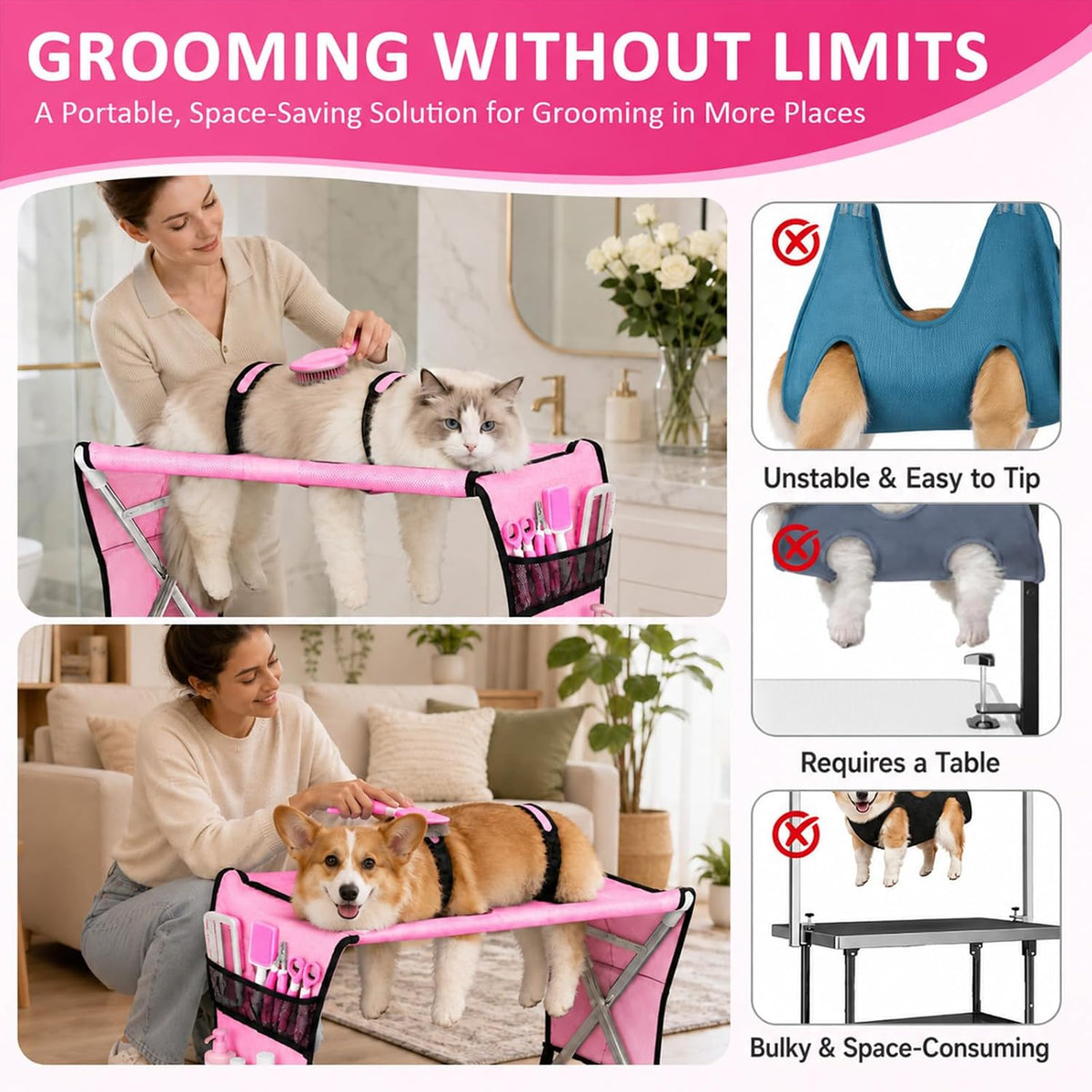 Pet Grooming Hammock for Small Dogs with Stand, Dog Bathing Hammock