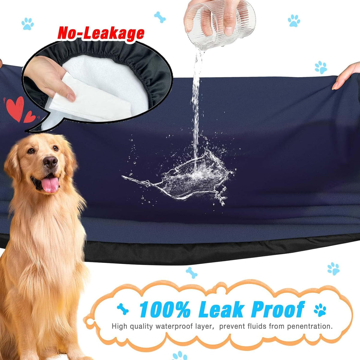 Dog Bed Covers Replacement Washable 100% Waterproof Dog Bed Sheets, Soft & Noiseless Pet Bed Cover, 2 Pack, 44" x 35" Bl