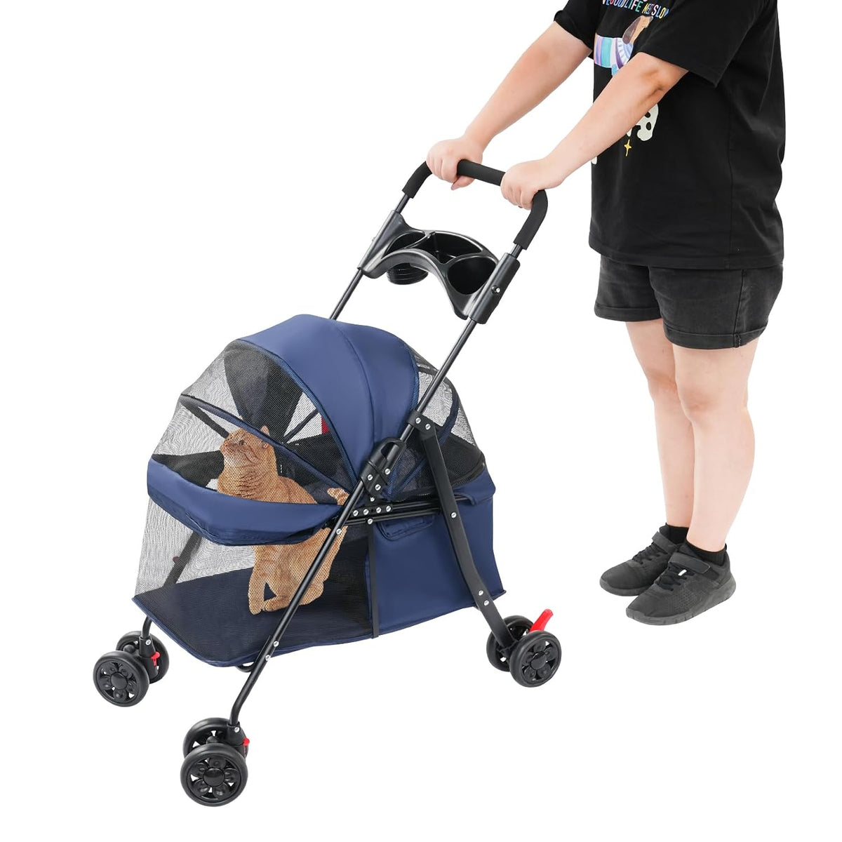 Foldable Pet Cart, Lightweight Travel Pet Stroller with 360°Wheels(Blue)